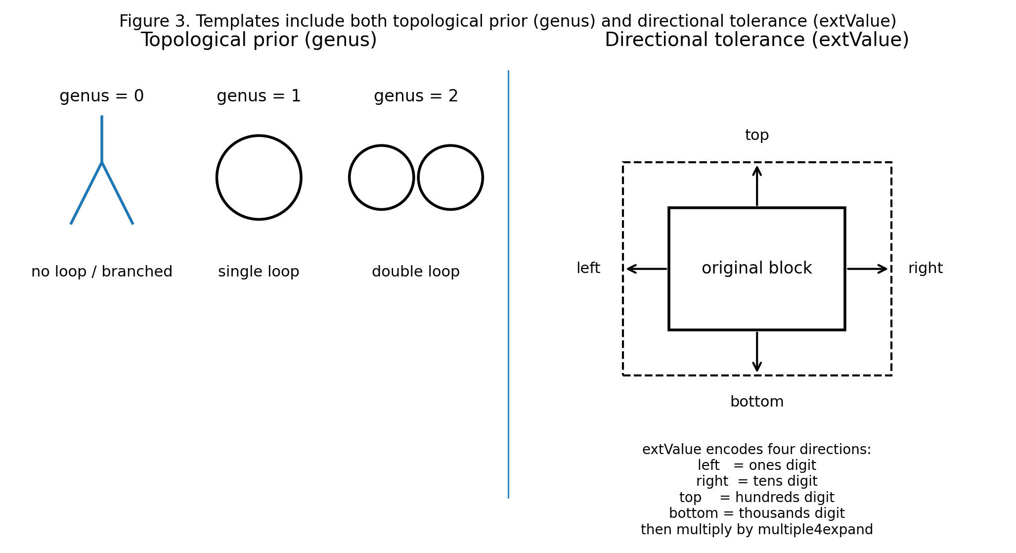 模板文件中不仅保存几何点集，还通过 genus 与 extValue 分别引入了拓扑先验和方向性容错。